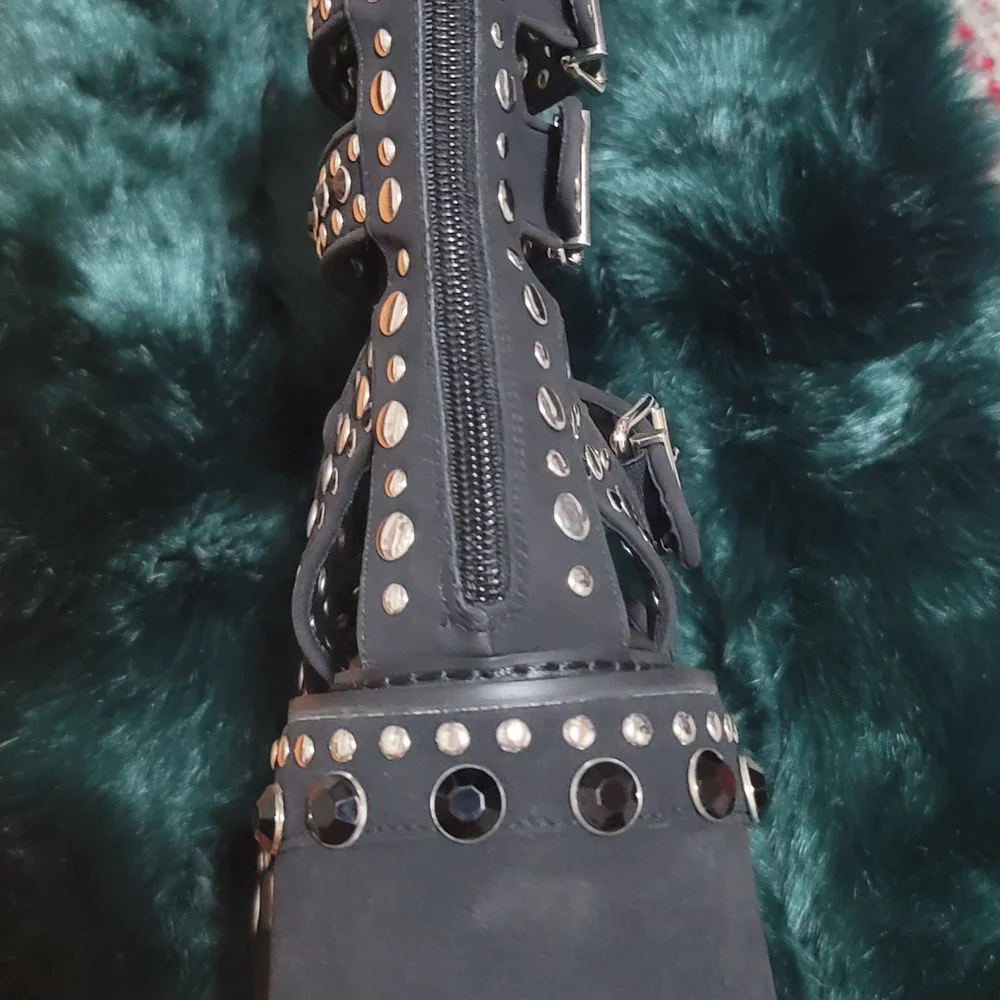 Current Mood Black Studded Platform Gladiator Sandals with Buckles - Picture 2 of 3